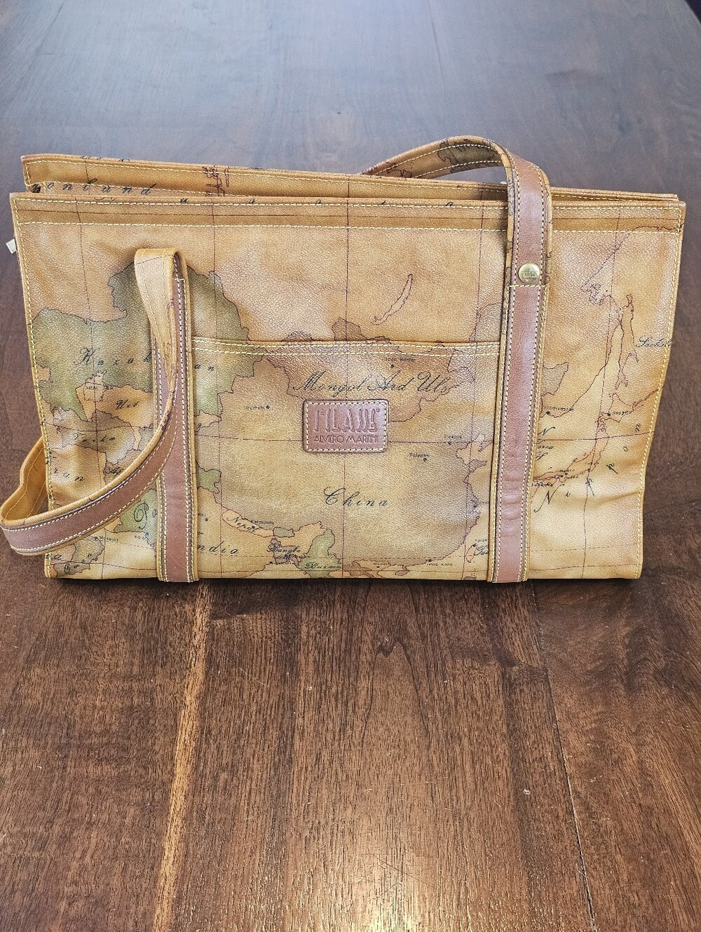 VTG Alviero Martini Prima Classe Italian Leather Map Print Shoulder Bag Rare - Picture 2 of 12